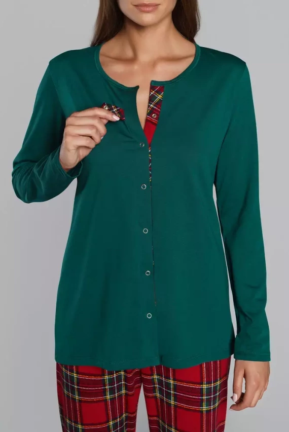 Zorza dámske pyžamo s dlhým rukávom, nohavice Talianska móda - červená/potlač