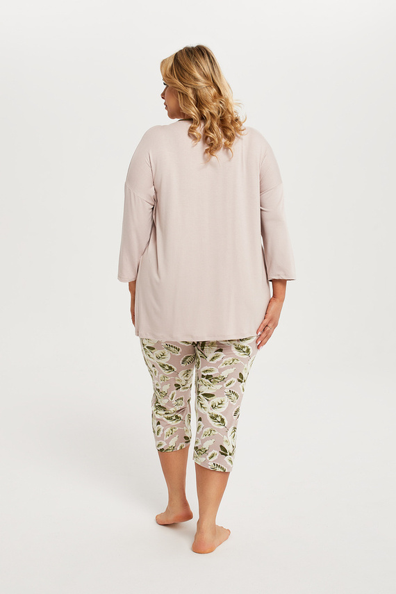 Indonézia Dámske pyžamo 3/4 rukáv, 3/4 nohavice Talianska móda - béžová/potlač