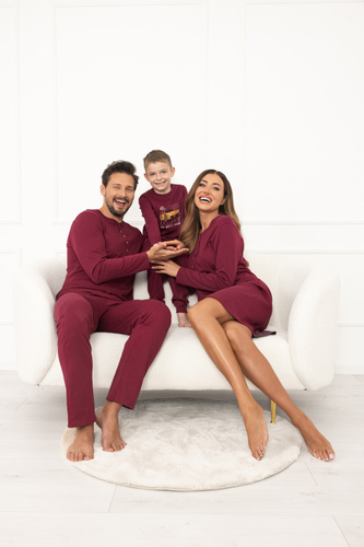 Pánske pyžamo Gordo - klasická bavlna, polokošeľa a nohavice s vreckami Italian Fashion - bordová