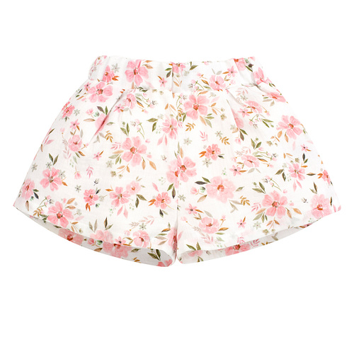 Kvety ecru mušelínové krátke šortky Pinokio pre dievčatko