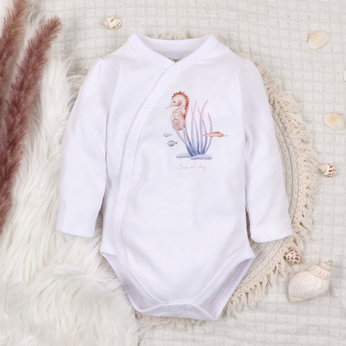 ABN-5472 Underwater World obálkové body s dlhým rukávom Nini white- organická bavlna, pre bábätká