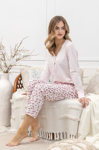 Dámske pyžamo Laveza 1623 Grazyna - bavlna, svetloružová farba, dlhý rukáv