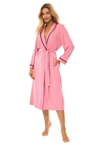 2506 Dámsky dlhý viskózový župan L&L ružový - ľahký, priedušný
