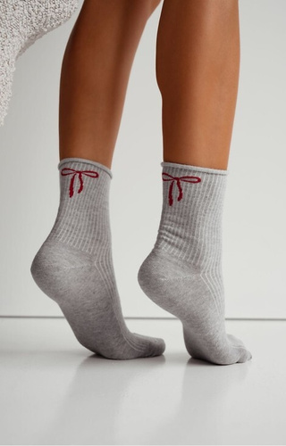0200-193 Dámske ponožky s mašľou Milena sivé bavlnené rebrované