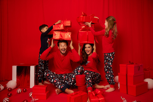 Rojas Pánske pyžamo s dlhým rukávom, dlhé nohavice Talianska móda - červená/potlač