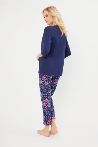 Folk Dámske pyžamo 3/4 rukávy, 7/8 nohavice Talianska móda - tmavomodrá/potlač