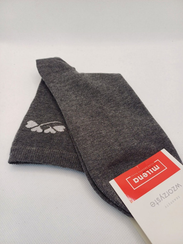 Milena 0200-178 - Dámske bavlnené ponožky s jemným vzorom a lurexovou niťou | Poľská výroba - tmavý melír