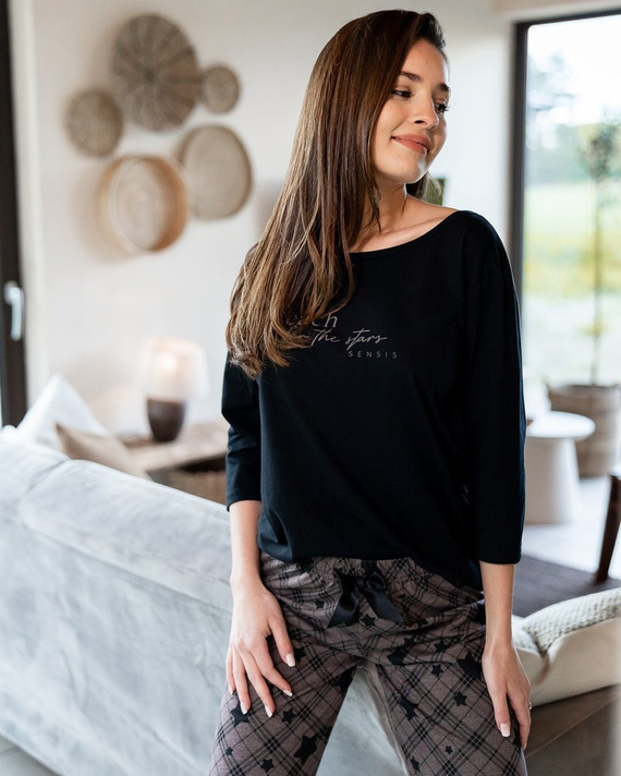 Sensis Reach For The Stars Dámske pyžamo - čierno-hnedé