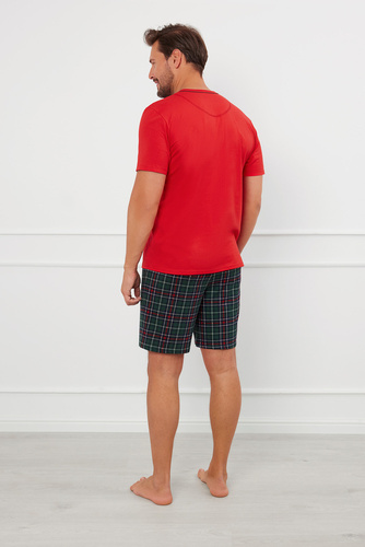 Fogo Pánske pyžamo s krátkym rukávom, šortky Talianska móda - červená/potlač