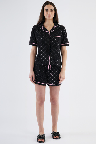 Coraline Dámske pyžamo Sorbetto čierne - tričko, krátke šortky, 100% bavlna