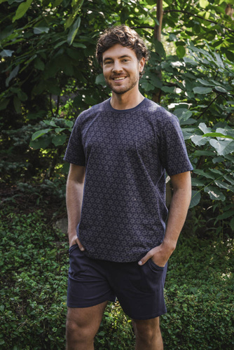 Ricardo Pánske pyžamo s krátkym rukávom, šortky Talianska móda - námornícka modrá/potlač