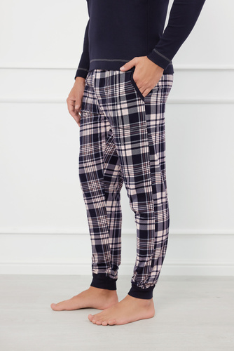 Brit Pyžamo Pánske dlhé nohavice s dlhým rukávom Talianska móda - námornícka modrá/potlač