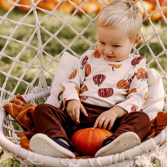 Halloweenske detské body Eevi - ecru, tekvice, bavlna