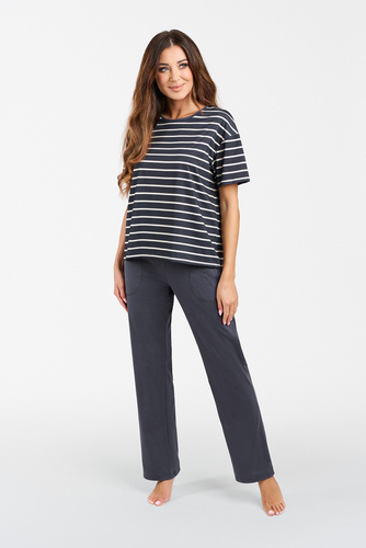 Betty Dámske pyžamo s krátkym rukávom a dlhými nohavicami Italian Fashion - grafitová/grafitová potlač