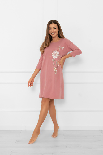 Dámska nočná košeľa Akita - bavlna, 3/4 rukáv, kvetinová aplikácia Italian Fashion