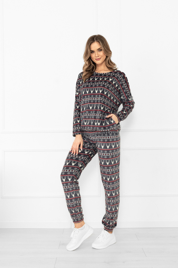 Dámska súprava Navara - flísová súprava s vianočným vzorom so sobmi Italian Fashion - grafitová