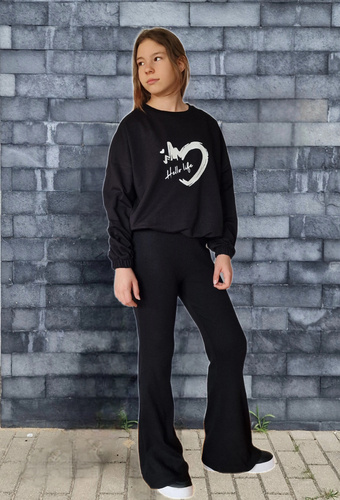 Bambarillo čierne rebrované zvonové nohavice - rebrovaný úplet, bavlna s elastanom