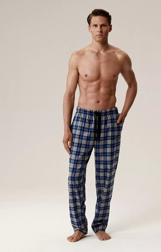 NMB -045 Atlantic grey - pánske kockované flanelové pyžamové nohavice