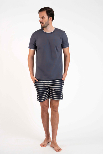 Lars Pánske pyžamo s krátkym rukávom, krátke nohavice Talianska móda - grafitová/grafitová potlač