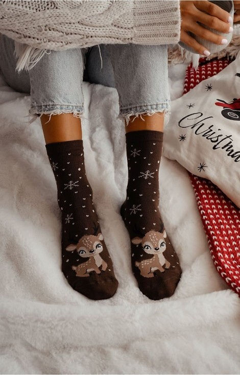 1283-036 Dámske ponožky so sobíkom Milena hnedé - slávnostné, farebné, bavlnené