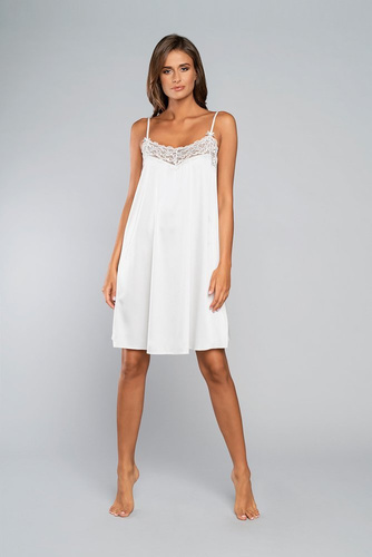 Nočná košeľa na dotyk s úzkymi ramienkami, krátka Italia Fashion - ecru