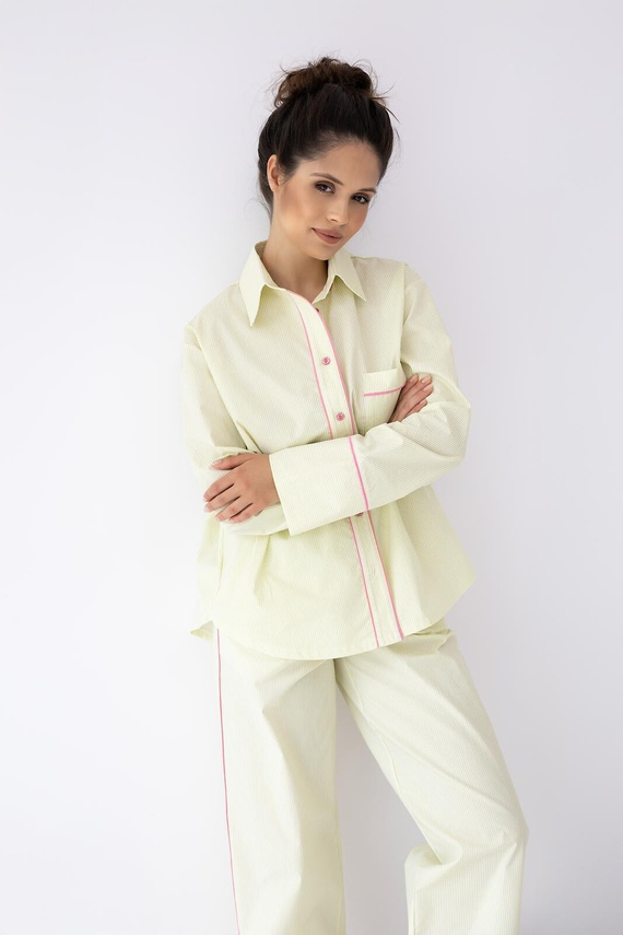 Dámske pyžamo Sensis Raven limetkové – bavlna, košeľa na gombíky a nohavice