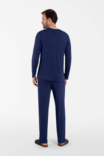 Akord Pánske pyžamo s dlhým rukávom, dlhé nohavice Talianska móda - námornícka modrá