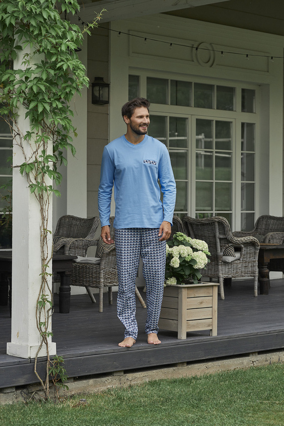 Jaromir Pánske dlhé nohavice s dlhým rukávom Talianska móda - modrá/print