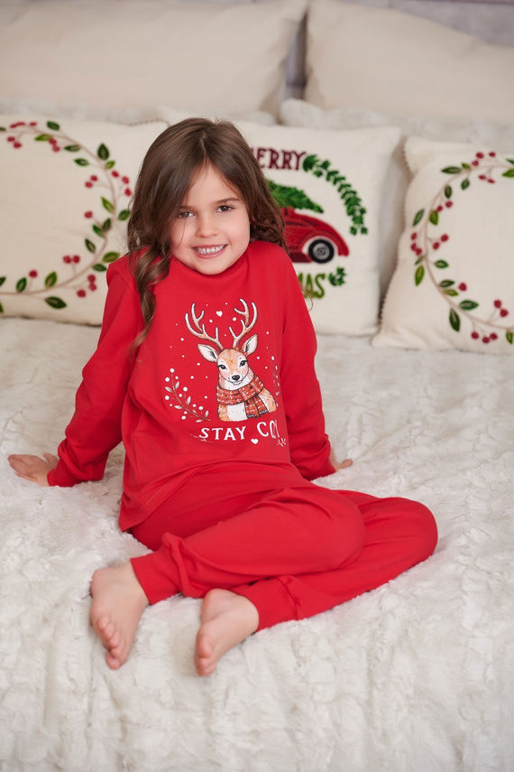 Detská pyžama Doctor Nap 7505 červená bavlnená s jeleňom Stay Cozy