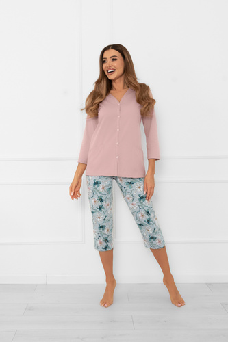 Dámske pyžamo Sekwoja - bavlnené, 3/4 rukávy a nohavice, s gombíkmi Italian Fashion