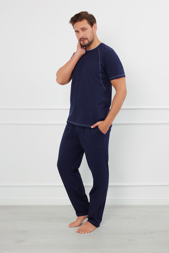 Salomon Pánske pyžamo s krátkym rukávom a dlhými nohavicami Italian Fashion - námornícka modrá/modrá