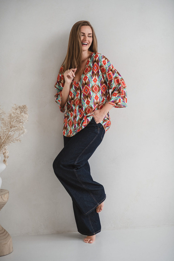 Bahama Mama Milk&Love tehotenská blúzka s boho potlačou - viskóza, 3/4 rukáv, oversize