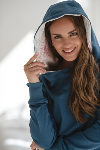 Milk Please Blúzka pre tehotné a dojčiace ženy Modrá s kapucňou - Milk&Love, poľská výroba