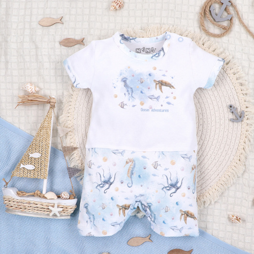 ABN-5453 Sea Of Joy Nini baby Rampers white- organická bavlna, pohodlné zapínanie na cvočky