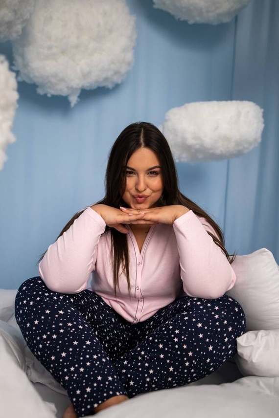 Libra Dámske pyžamo s dlhým rukávom a nohavicami Italian Fashion - ružová/potlač