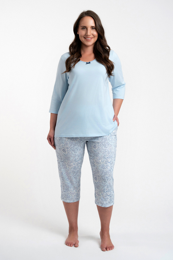 Salli Dámske pyžamo 3/4 rukávy a 3/4 nohavice Talianska móda - modrá/potlač