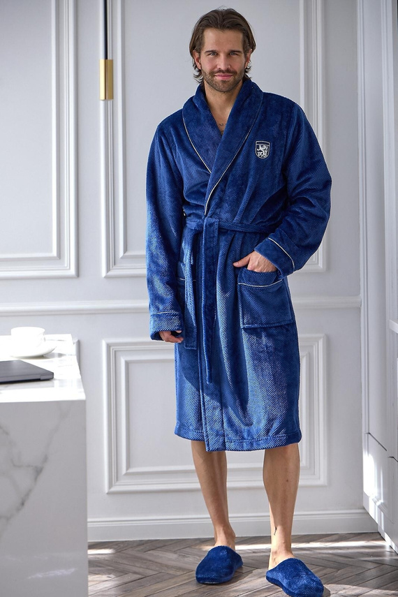 L&L 2661 Elegant pánsky župan klasický s šálovým golierom, mäkký, navy