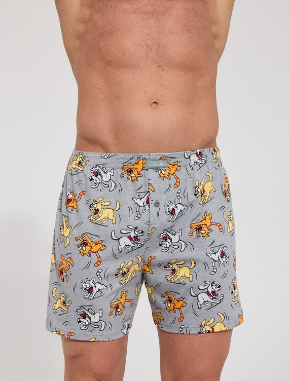 Cornette Classic pánske boxerky 100% bavlna voľný strih so zapínaním na gombík sivé