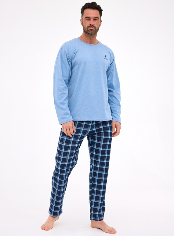 124/308 Sequoia Cornette - pánske bavlnené pyžamo s dlhým rukávom, kárované nohavice