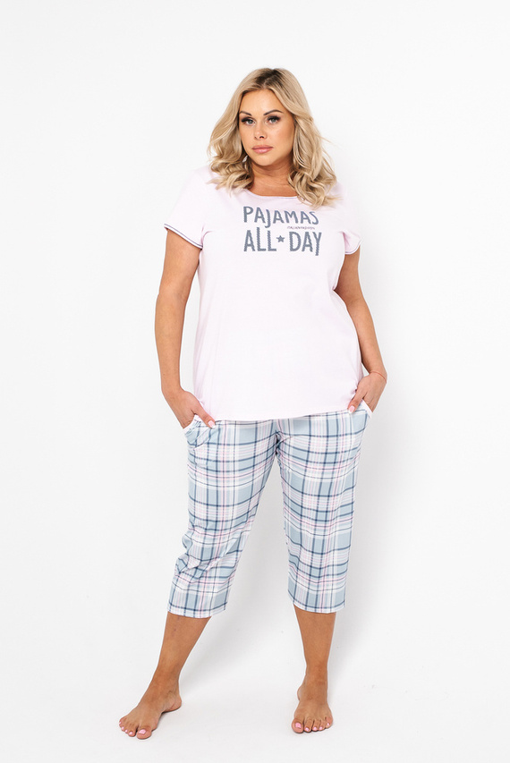 Glamour Dámske pyžamo s krátkym rukávom a 3/4 nohavicami Italian Fashion - ružová/potlač