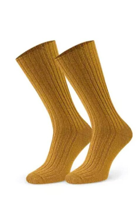Art.185 Ponožky Steven 011 mustard - dámske rebrované z jahňacej vlny, zimné