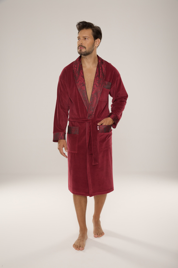 868 Noblesný pánsky velúrový župan De Lafense - elegantný, mäkký, prémiový, bordový