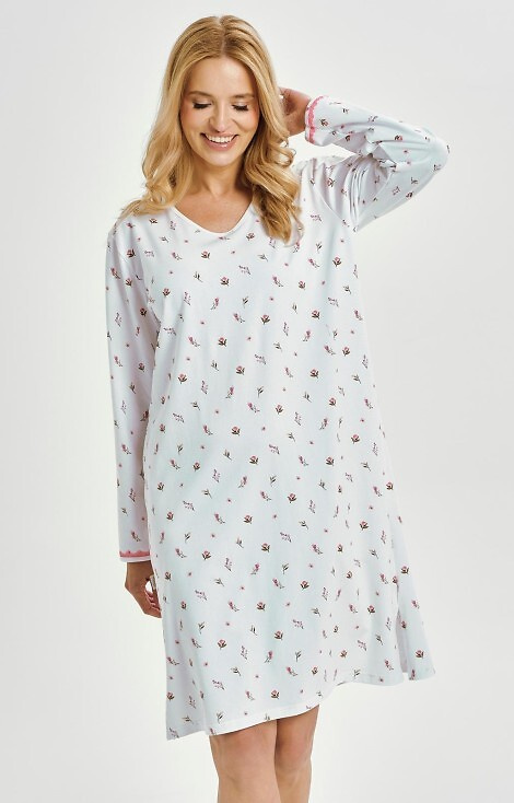 3433 Elodie Dámska nočná košeľa Taro biela - bavlna s kvetmi