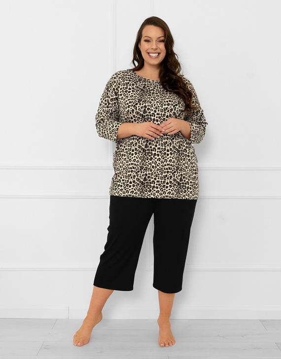 Kenya Dámske pyžamo Italian Fashion - leopardí vzor, 3/4 rukáv a 3/4 nohavice