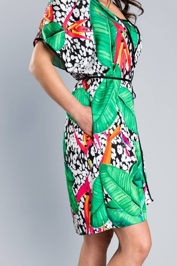 DORITA Dámsky saténový župan Italian Fashion - potlač/zelená