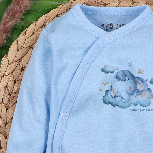 ABN-5603 Nini Little Dreamers obálkové body z organickej bavlny pre dojčatá modré - bezniklové zapínanie, 100% bezpečnosť