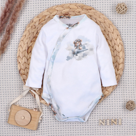 NINI ABN-5742/BIA Organické zavinovacie body Baby Bear Pilot biele