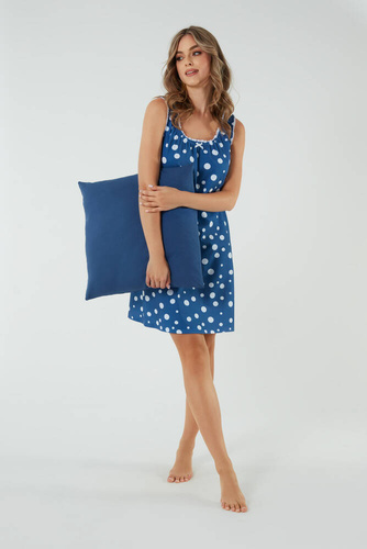 Nočná a dojčiaca košeľa Raba, široké ramienka Talianska móda - modrá potlač