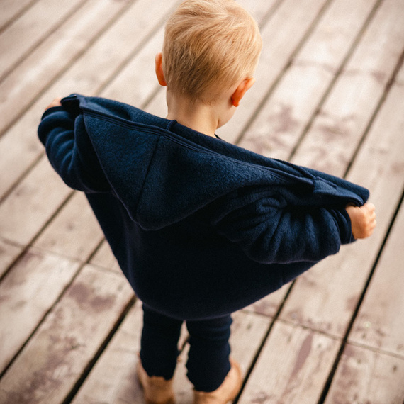 Detská bunda Eevi z merino vlny - tmavomodrá, priedušná a mäkká
