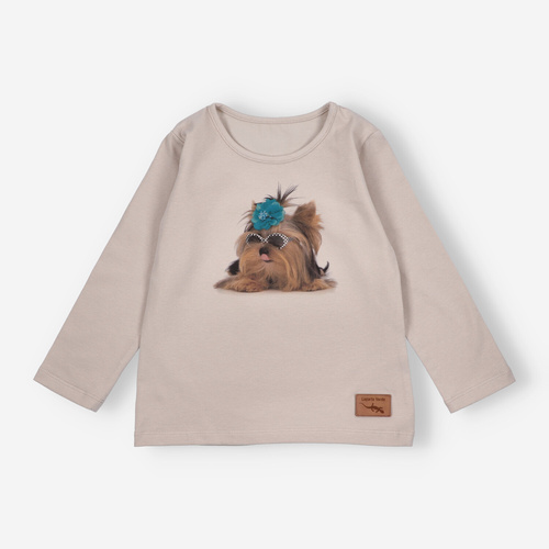 KAR-3004 Dievčenská blúzka s dlhým rukávom Lagarto Verde béžová - štýlová, bavlna, poľská výroba